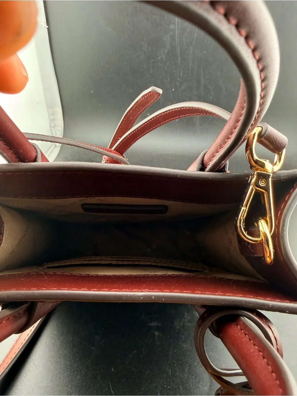 Michael Kors Wine Pebbled Leather Mini Satchel with Gold MK Charm
